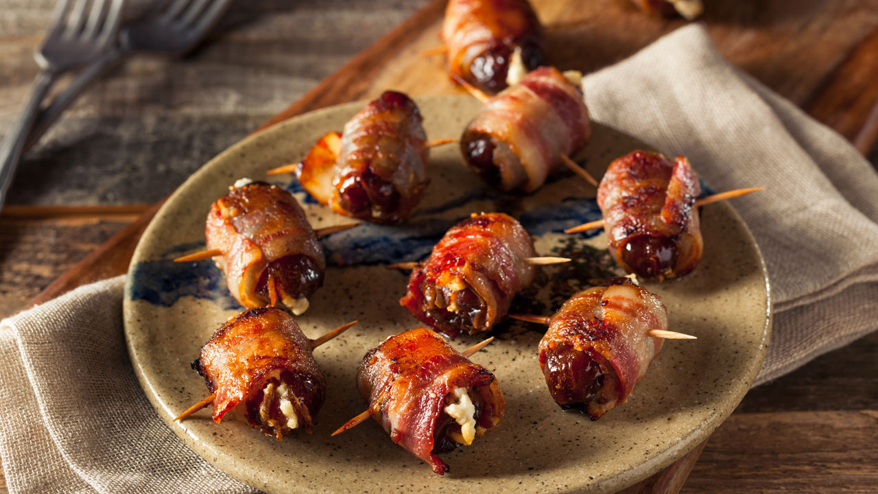 Bacon Wrapped Dates Stuffed With Goat Cheese