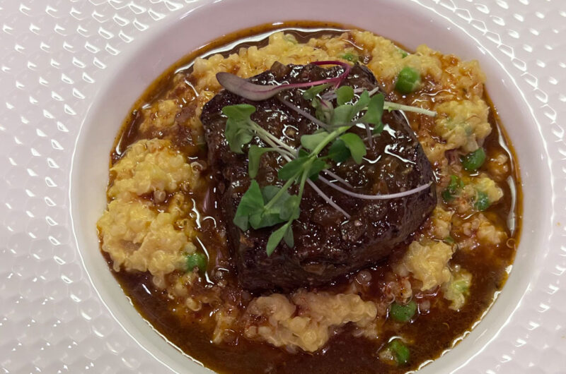 Beef Adobo over Quinotto with Huancaina